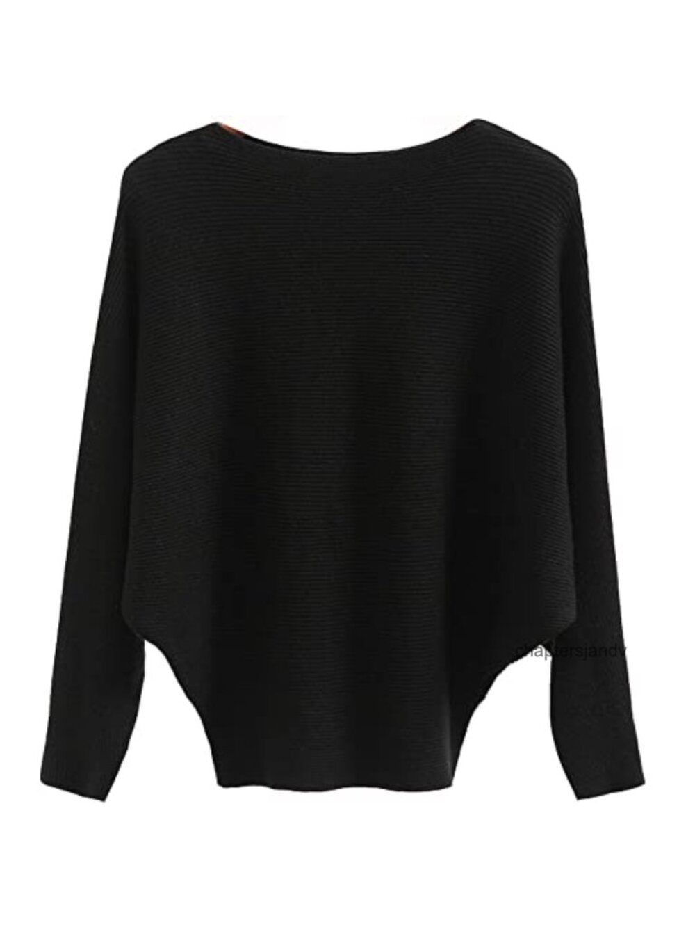 Boat Neck Batwing Knitted Sweater Women One Size Ribbed Pullover